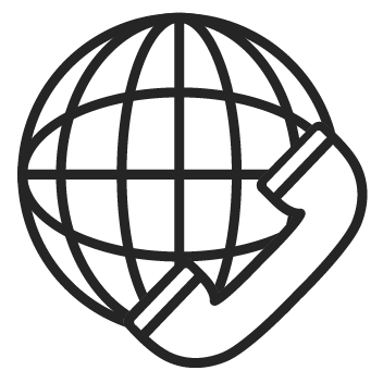 Global communication icon with globe and telephone handset