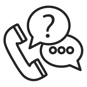 Phone handset with question mark and chat speech bubbles for customer support