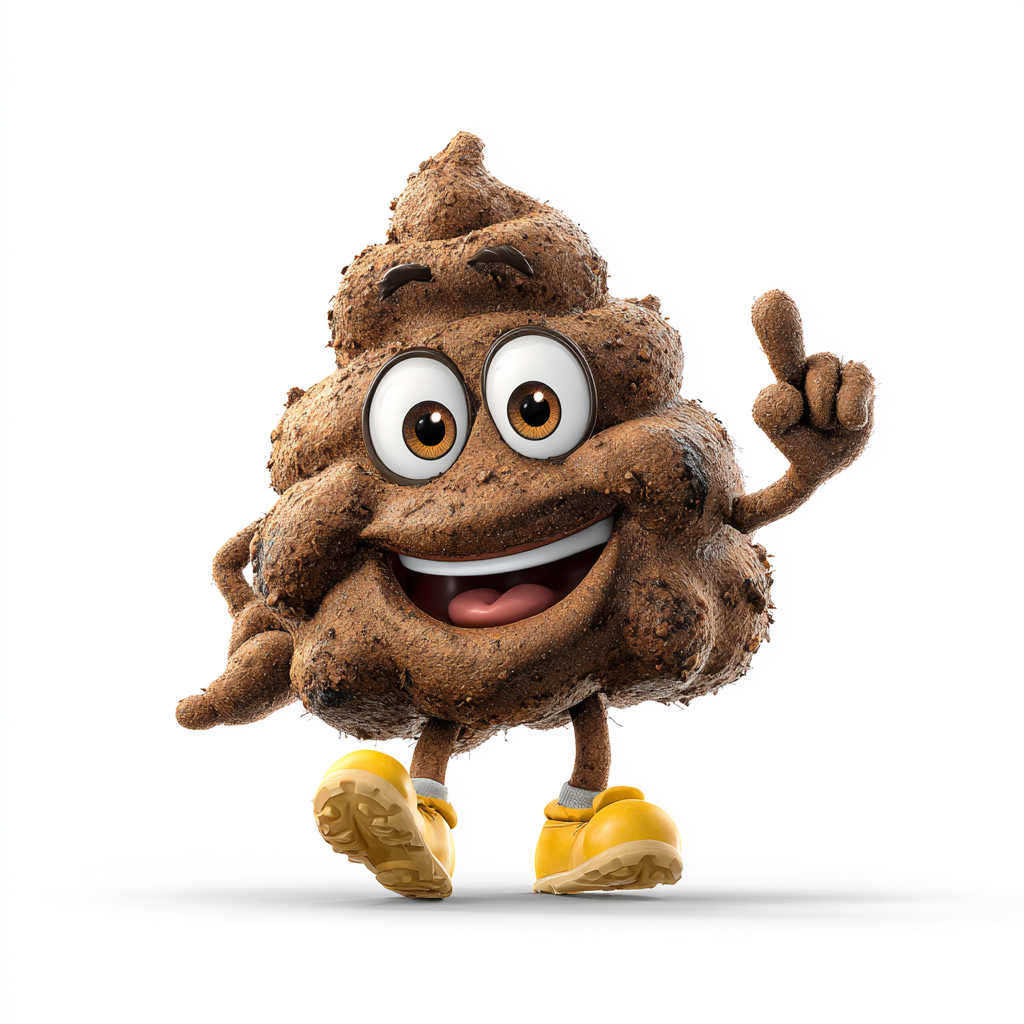 Cartoon smiling dog poop mascot in yellow boots for residential pet waste removal