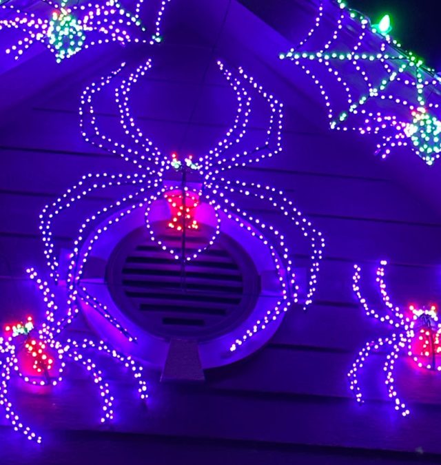 Bosso Smart Lighting track under the eave of an Ohio home in daylight, color-matched to white fascia and nearly invisible, with the garage-mounted controller visible in an inset